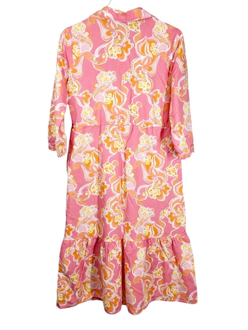 J. MCLAUGHLIN Women's Small Foley Linen Cotton Orange Pink Floral Midi Dress - Picture 7 of 10